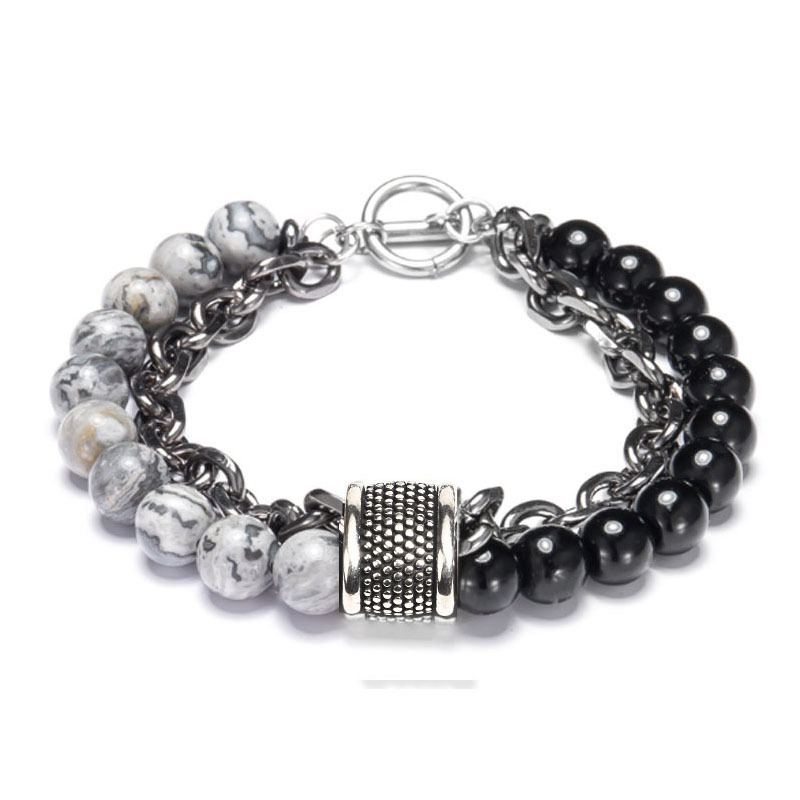 Men's Natural Map Stone Beaded Bracelet